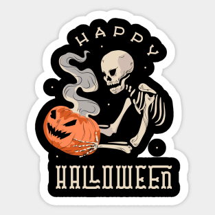 Happy Halloween Skeleton With Jack O' Lantern Sticker